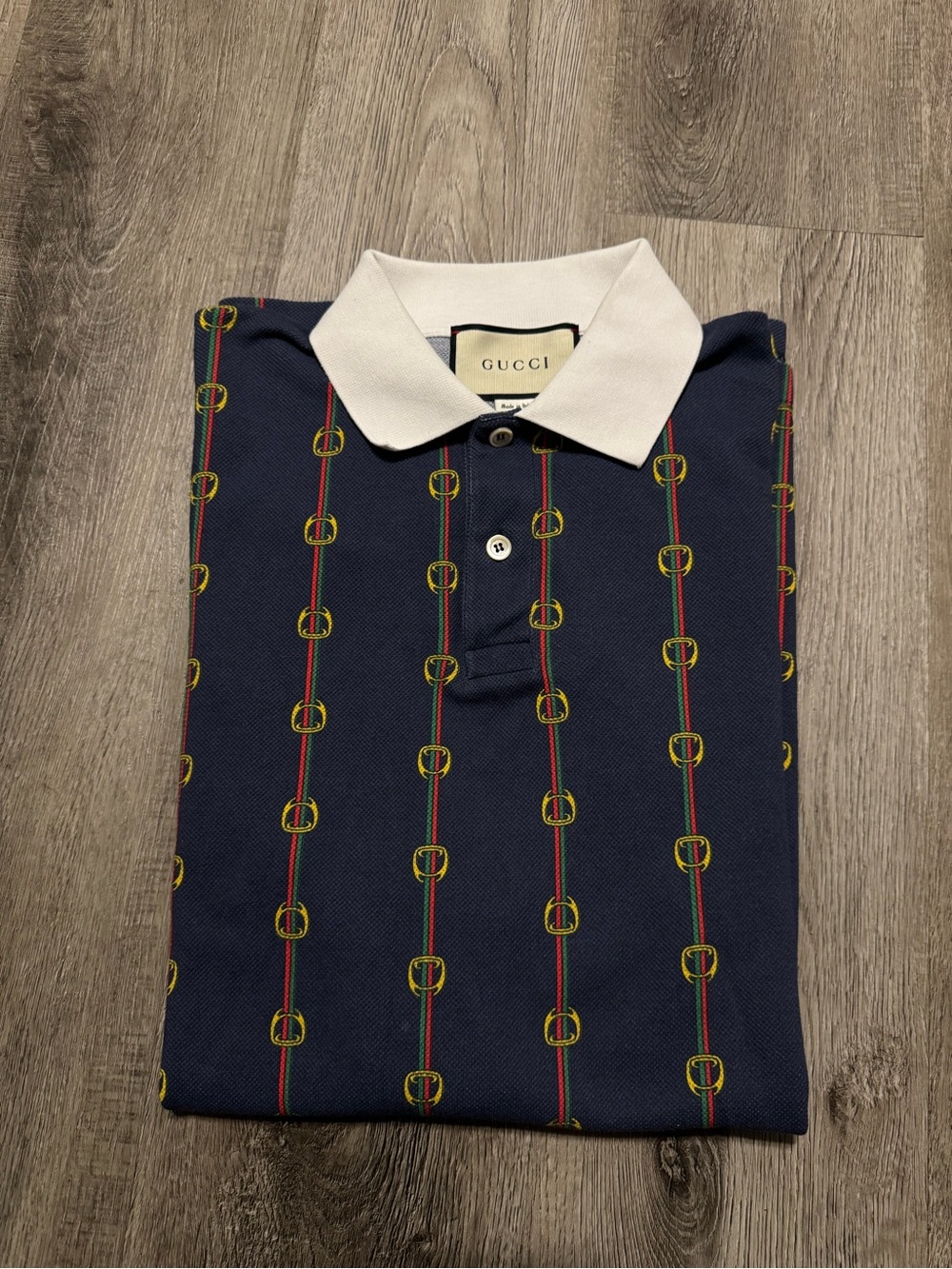 Gucci Printed Collar Navy Blue Polo Shirt Men’s Size XL NWOT - Picture 6 of 6